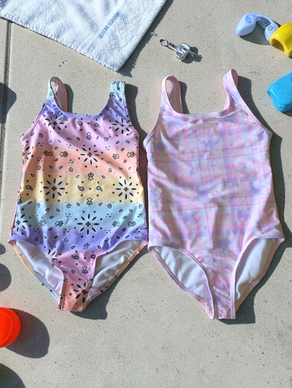 NWOT Bmagical Paisly Bandana Print & Plaid Unicorn One Piece Swimsuits Size 5
